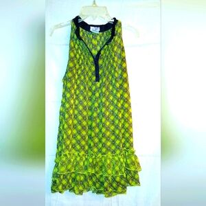 astra Green Plaid Sleeveless Tunic Top with Ruffle Hem​